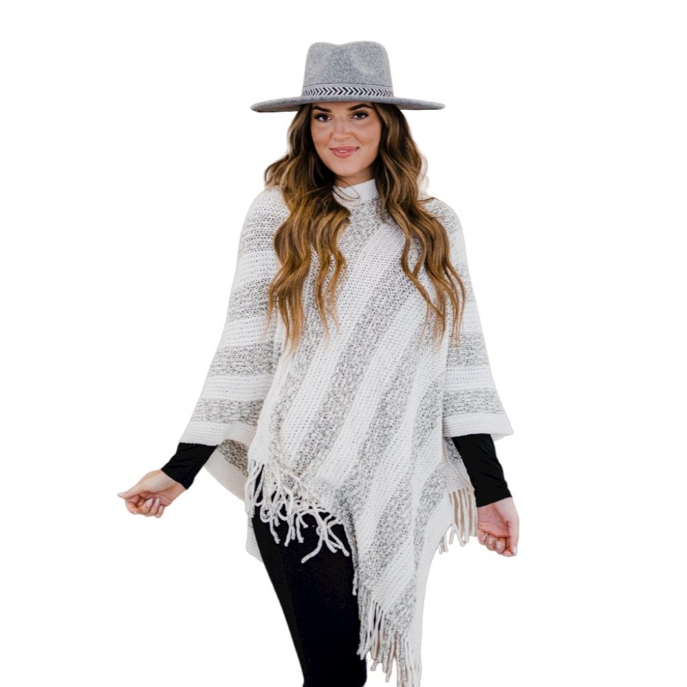 Justin Taylor Striped Fringe Detail Poncho